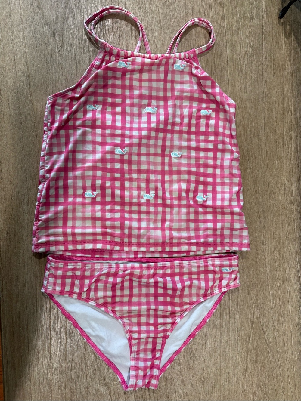 Vineyard Vines Pink Gingham Girls' tankini Swim with Whale Motif